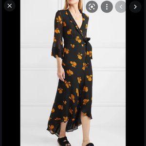 Ganni Fairfax Georgette Wrap Dress, Black, Size 36